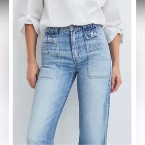 Veronica Beard High Rise Crosbie Wide-Leg Jean Double Patch Pockets